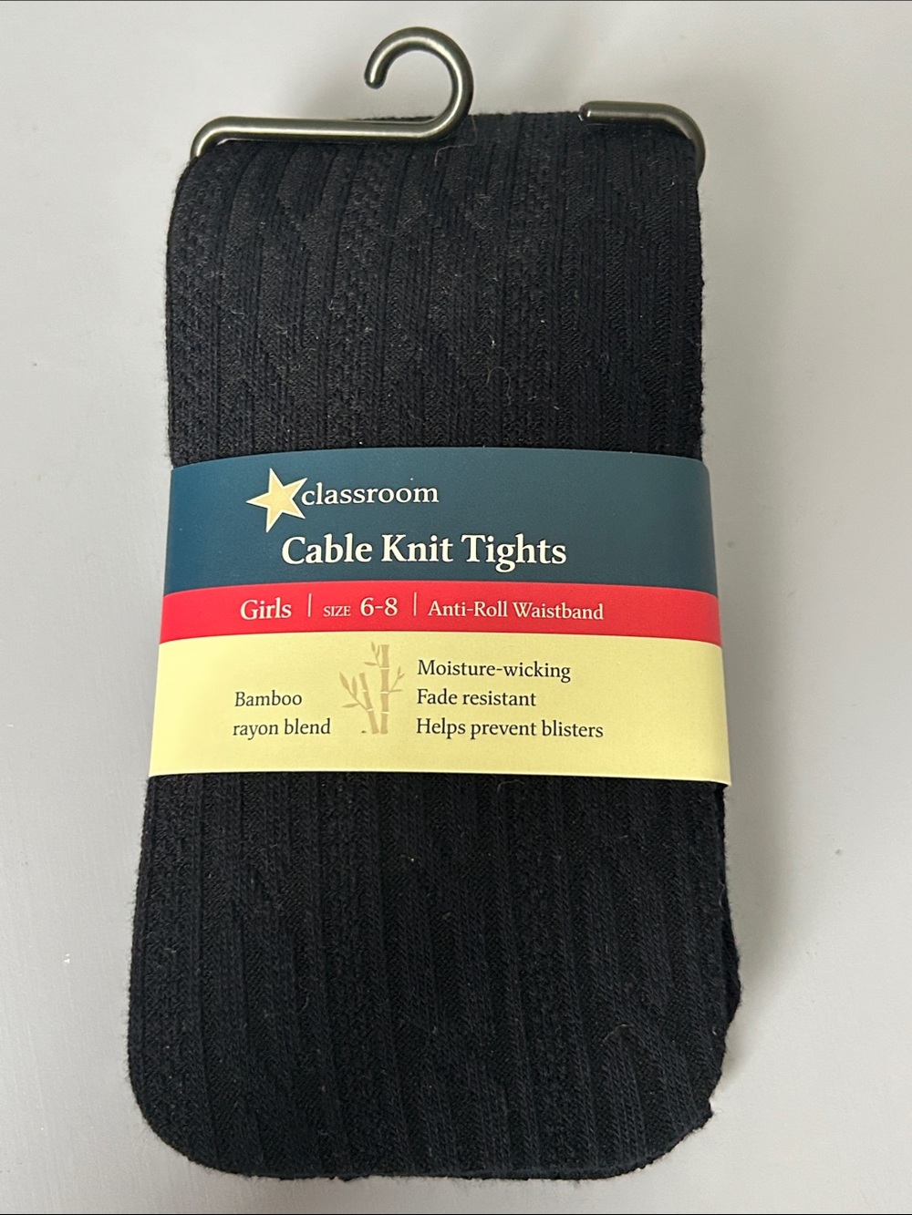 Classroom Girls Dark Navy Cable Knit Tights - Anti-Roll Waistband Sz 6-8